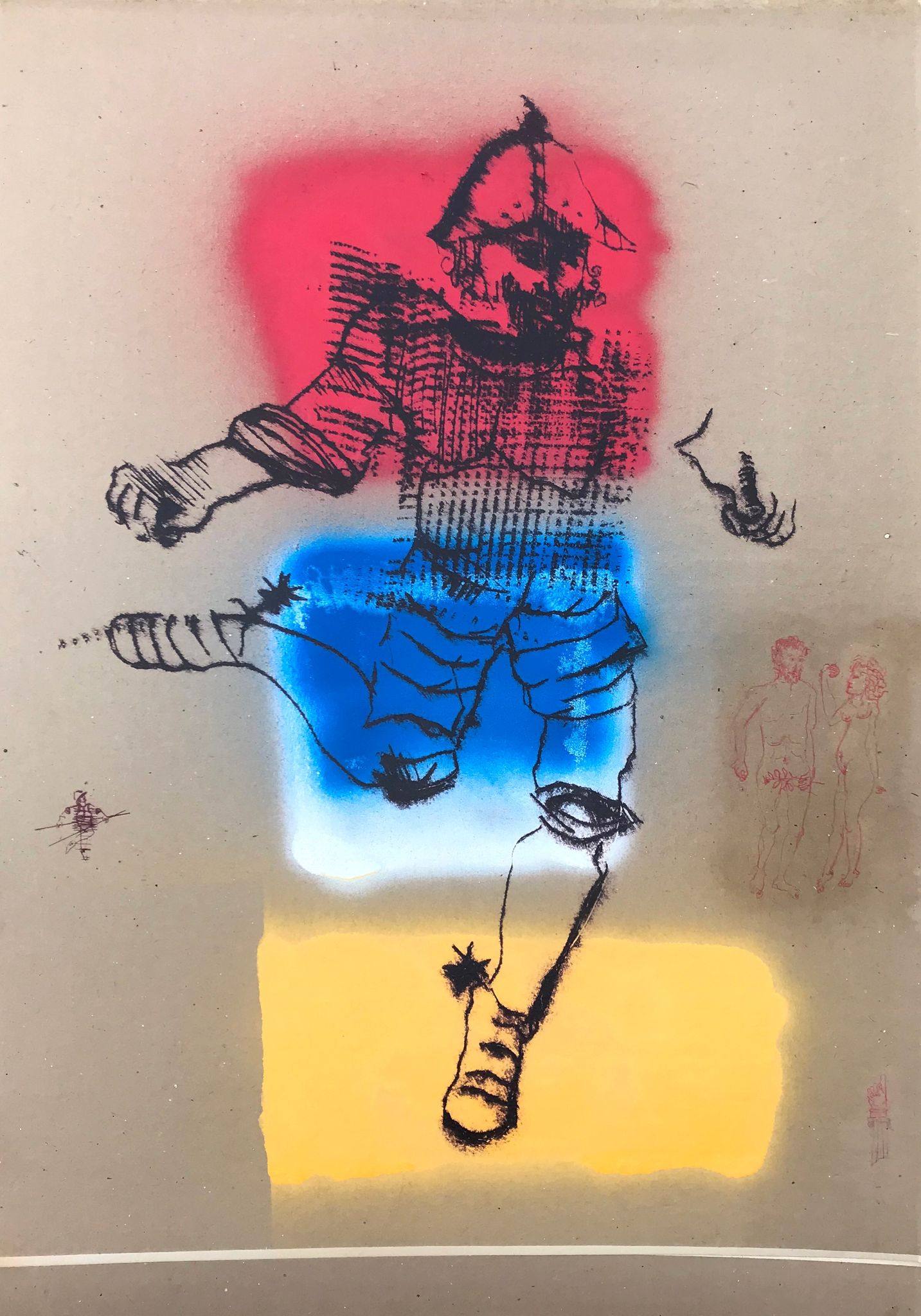 Sebastian Kubica, Courir dans le jardin d'Eden, crayon, acrylique, impression UV sur carton, 100x70 cm