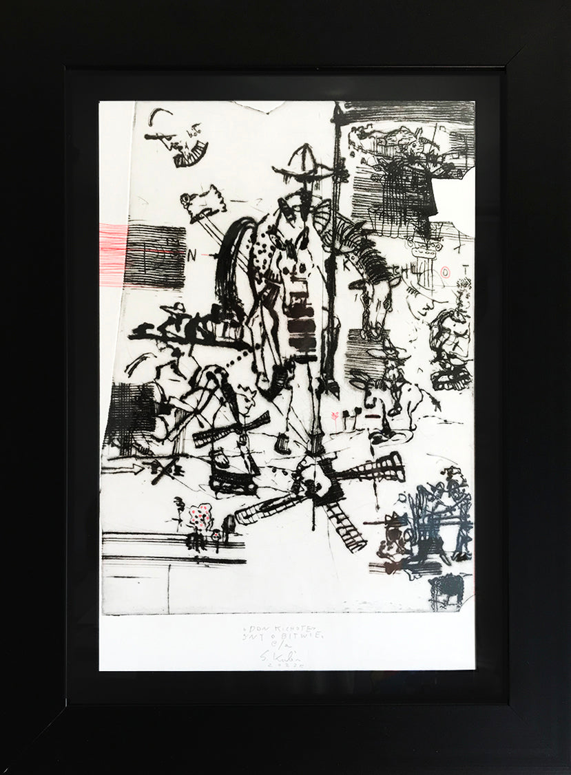 Sebastian Kubica, Don Quichotte, Rêves de bataille, estampe, pointe sèche, crayon sur papier Hahnemühle, 23x33 cm