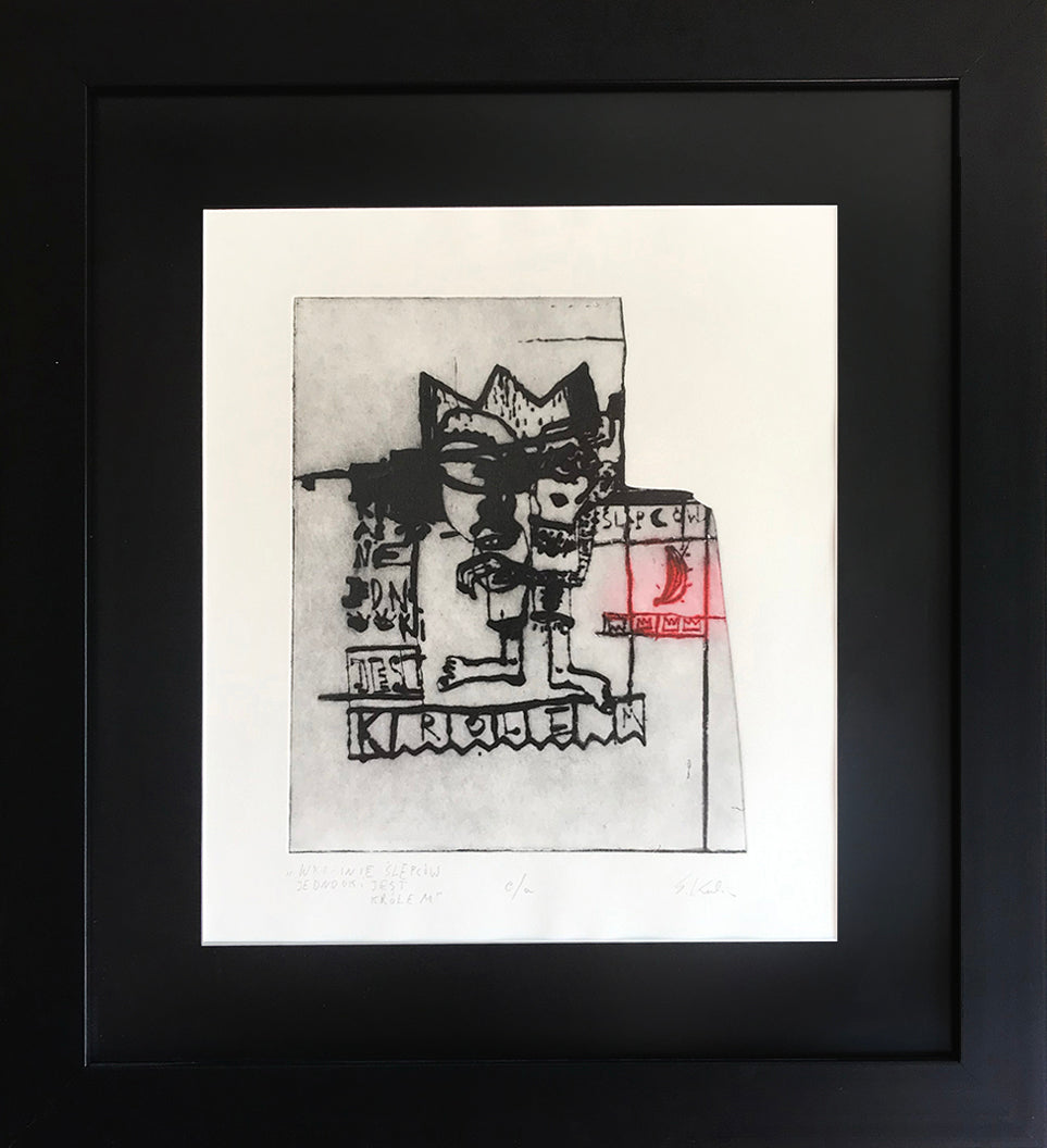 Sebastian Kubica, Au pays des aveugles les borgnes sont rois, estampe, pointe sèche sur papier Hahnemühle, 30x40 cm