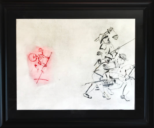 Sebastian Kubica, Don Quixote, Duel of the Giants, engraving, dry point, 50.5x65.5 cm