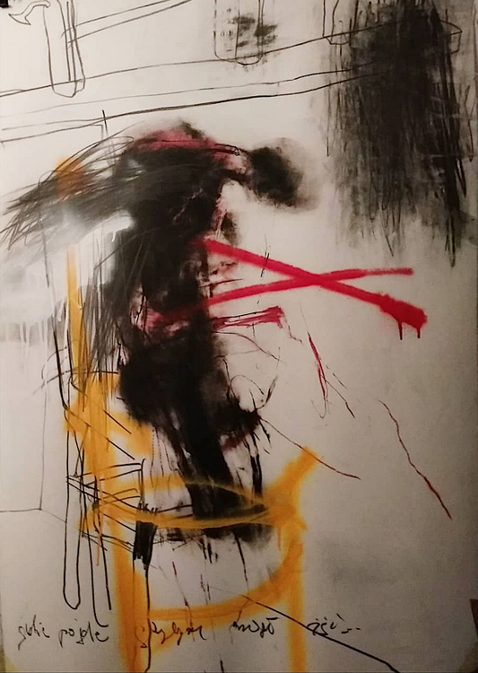 Tomasz Tobolewski, Dessin pandémique, crayon, spray, impression numérique sur papier, 100x70 cm